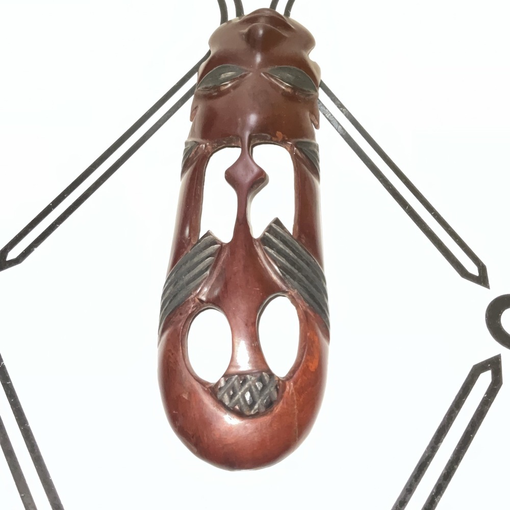 Hand Carved African Style Wooden Mask Wall Decor Red Brown Openwork Long Mask - Picture 14 of 16